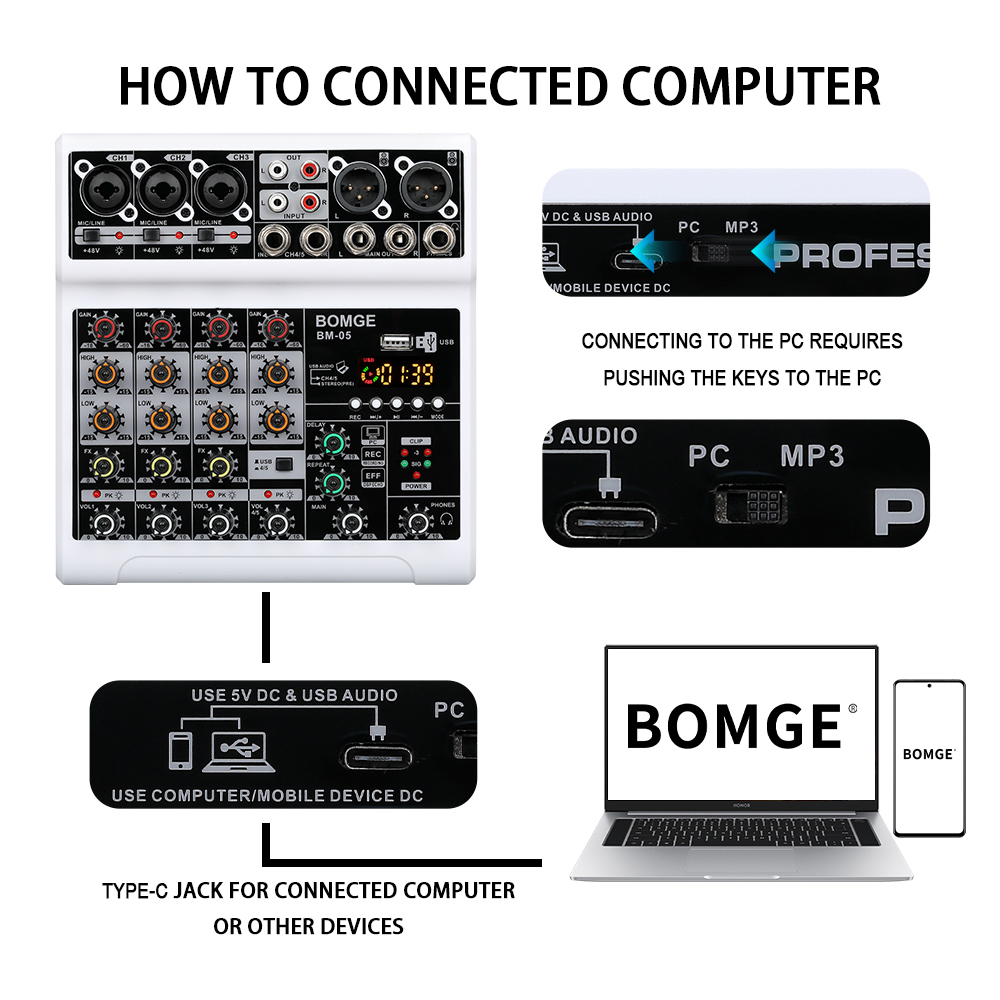 BOMGE 5 channels Audio mixer p - đánh giá và giá Audio Interface